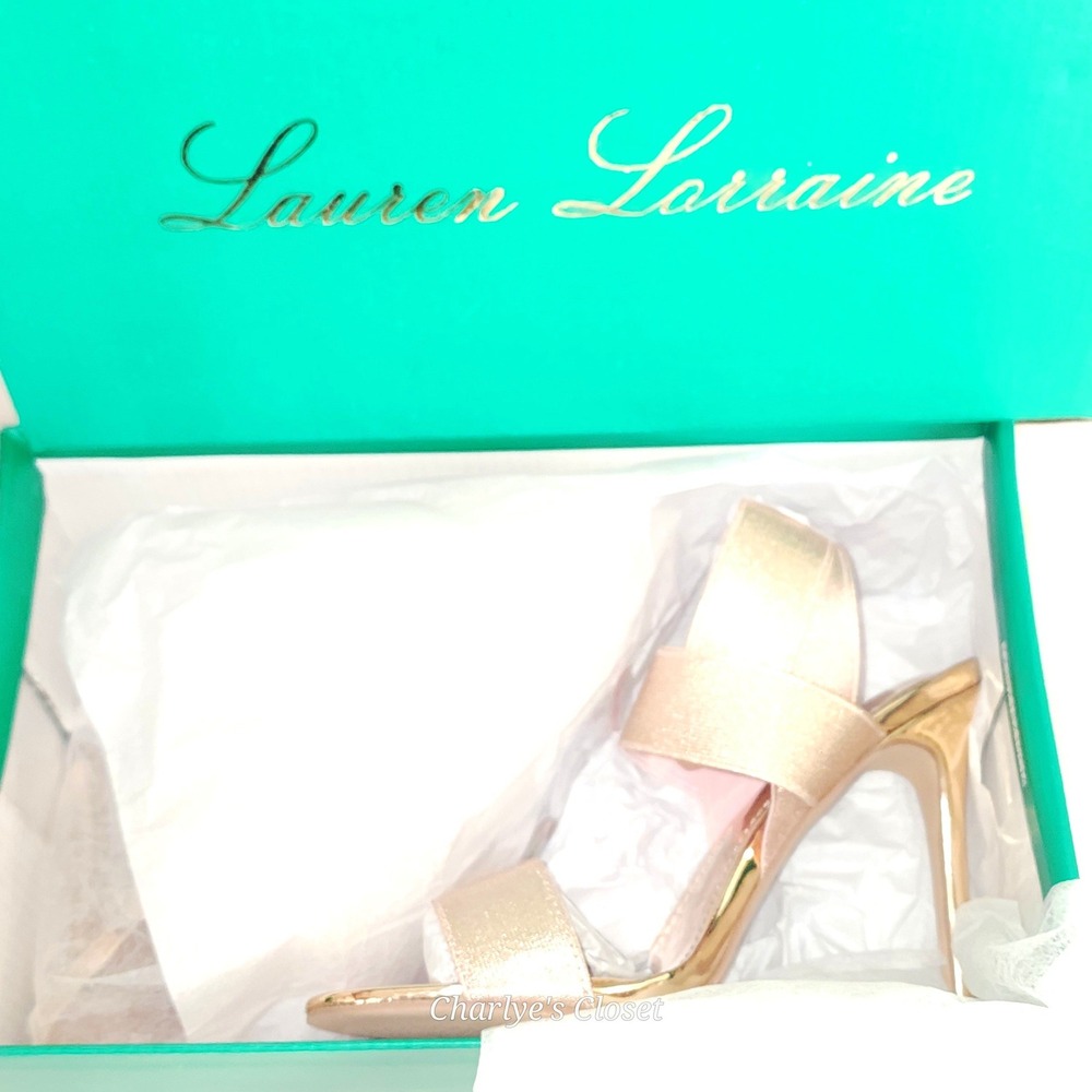 Lauren Lorraine Dallas Wrap Ankle Stiletto Heels 7NWB Gold‎ Event Party Glam - Picture 8 of 9